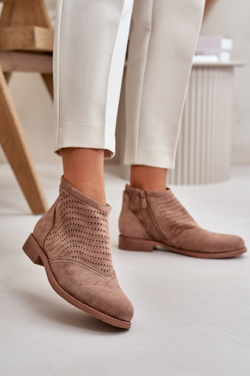 Botas de mujer con tacones anchos con elementos calados color marrón S.Barski HY42-076