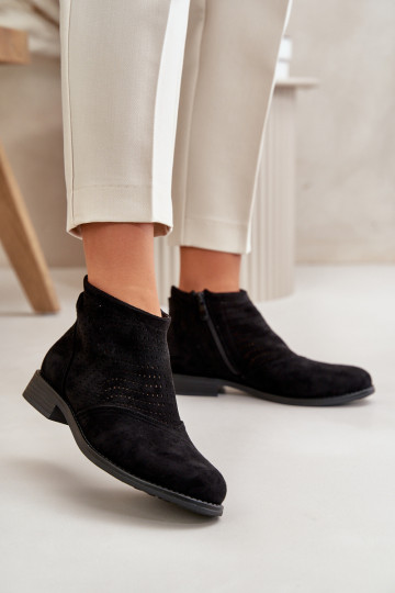 Botas de mujer con tacones anchos con elementos calados de color negro S.Barski HY42-076