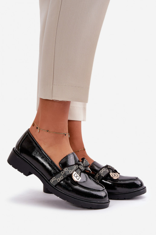 con efecto barniz Femenino Mocasines con cintas S.Barski HY42-331A de color negro