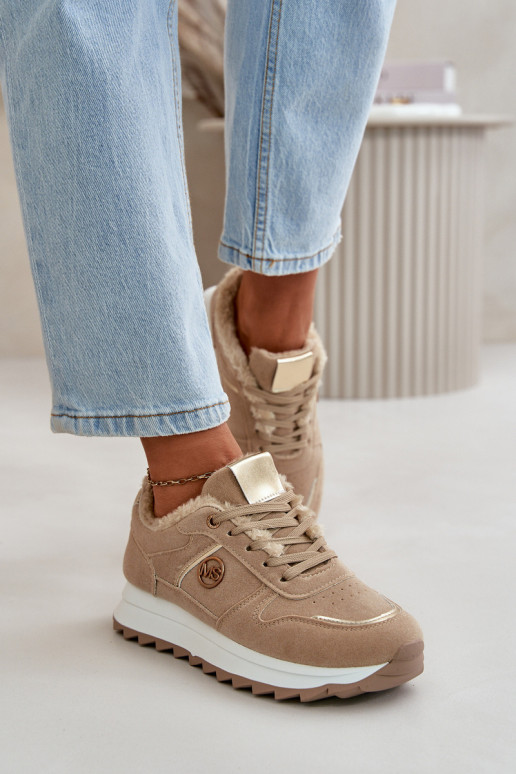 zapatillas Femenino calentamiento con pelo dentro con una plataforma de color caqui Lerisas