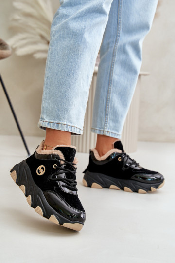 Femenino zapatillas con cordones calentamiento con una plataforma de color negro Verioras