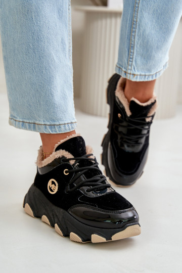 Femenino zapatillas con cordones calentamiento con una plataforma de color negro Verioras 2