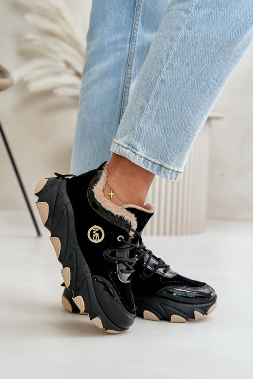 Femenino zapatillas con cordones calentamiento con una plataforma de color negro Verioras Femenino zapatillas con cordones calentamiento con una plataforma de color negro Verioras