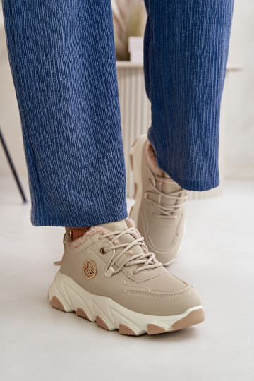 Deportivas calefactables Mujer con cordones y plataforma beige Bialoa