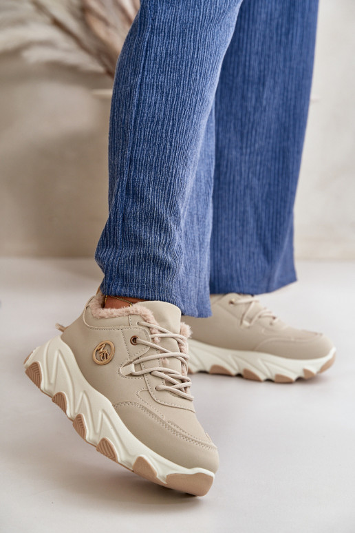 calentamiento zapatillas Femenino con cordones con una plataforma beige Bialoa calentamiento zapatillas Femenino con cordones con una plataforma beige Bialoa