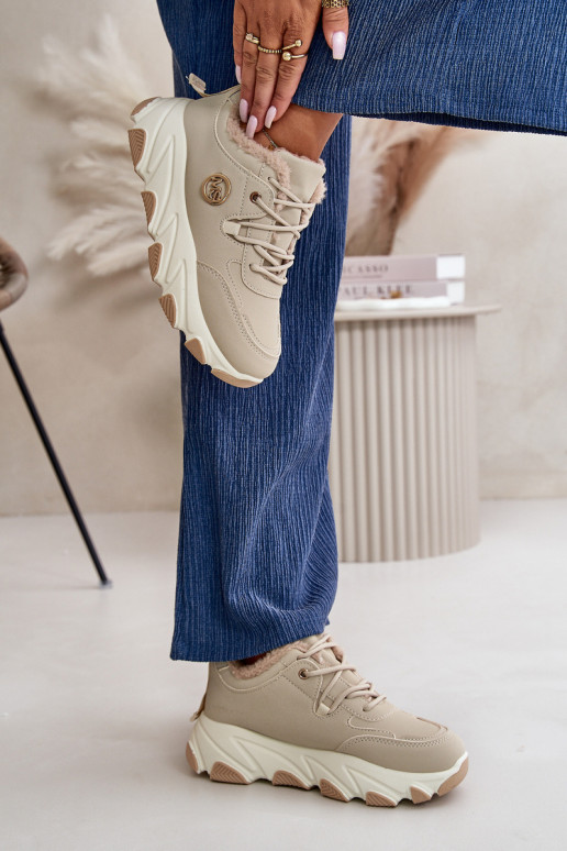 calentamiento zapatillas Femenino con cordones con una plataforma beige Bialoa calentamiento zapatillas Femenino con cordones con una plataforma beige Bialoa