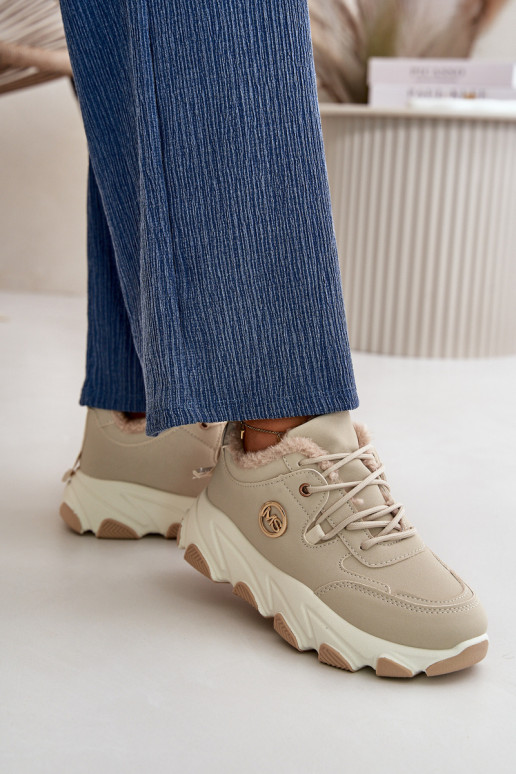 calentamiento zapatillas Femenino con cordones con una plataforma beige Bialoa calentamiento zapatillas Femenino con cordones con una plataforma beige Bialoa