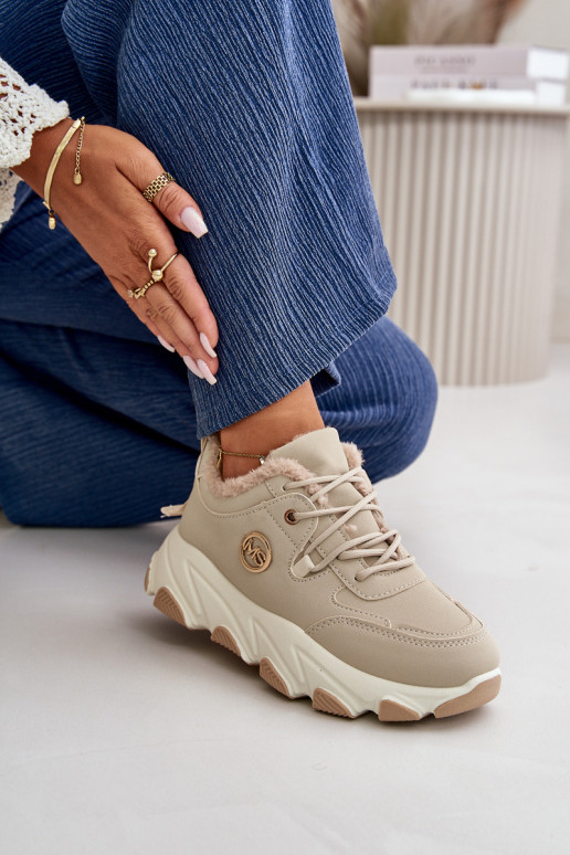 calentamiento zapatillas Femenino con cordones con una plataforma beige Bialoa calentamiento zapatillas Femenino con cordones con una plataforma beige Bialoa