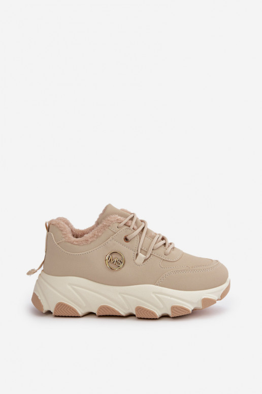 calentamiento zapatillas Femenino con cordones con una plataforma beige Bialoa calentamiento zapatillas Femenino con cordones con una plataforma beige Bialoa