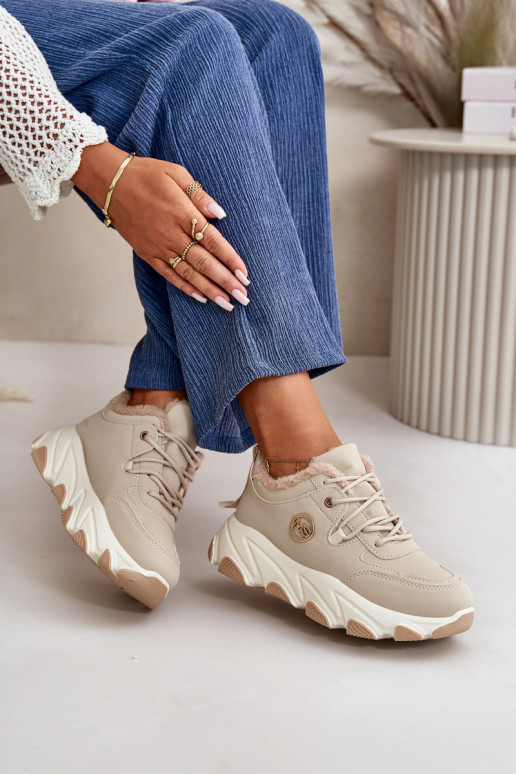 calentamiento zapatillas Femenino con cordones con una plataforma beige Bialoa calentamiento zapatillas Femenino con cordones con una plataforma beige Bialoa