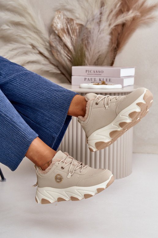 calentamiento zapatillas Femenino con cordones con una plataforma beige Bialoa calentamiento zapatillas Femenino con cordones con una plataforma beige Bialoa