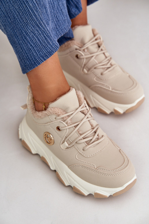 calentamiento zapatillas Femenino con cordones con una plataforma beige Bialoa calentamiento zapatillas Femenino con cordones con una plataforma beige Bialoa