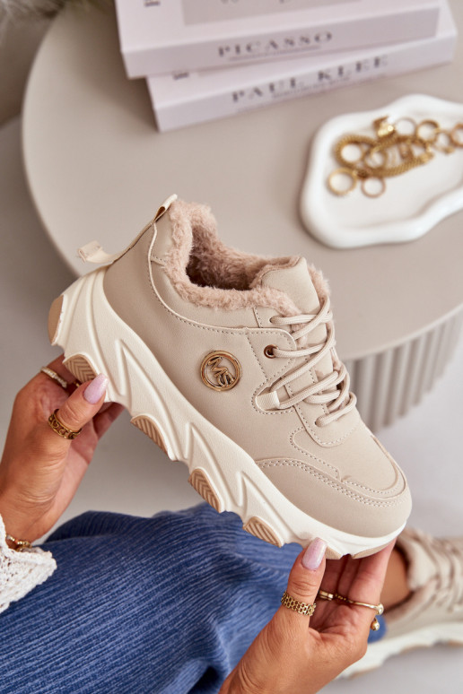 calentamiento zapatillas Femenino con cordones con una plataforma beige Bialoa calentamiento zapatillas Femenino con cordones con una plataforma beige Bialoa