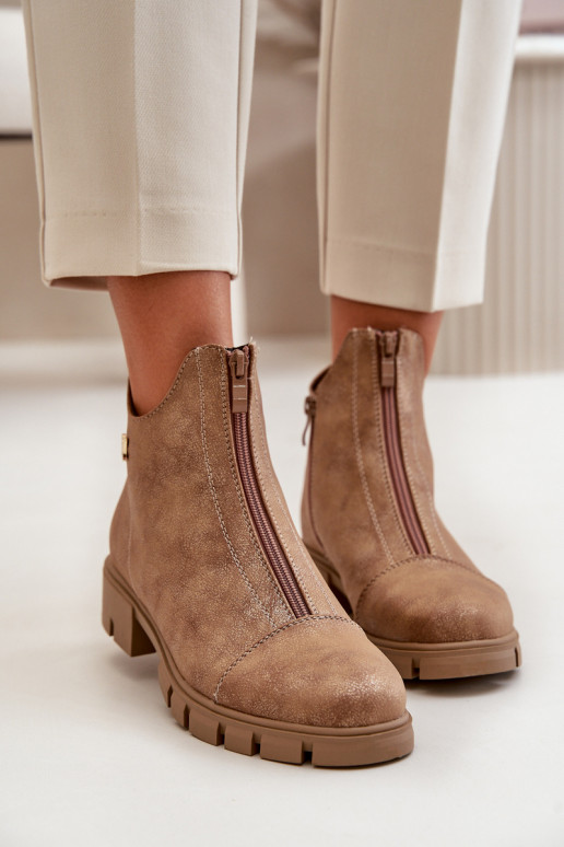 calentamiento Botas de mujer Z Przetarciami Eko Piel marrón-color dorado Verietta calentamiento Botas de mujer Z Przetarciami Eko Piel marrón-color dorado Verietta