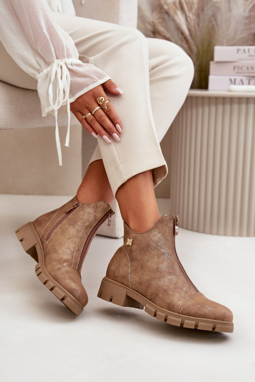 calentamiento Botas de mujer Z Przetarciami Eko Piel marrón-color dorado Verietta calentamiento Botas de mujer Z Przetarciami Eko Piel marrón-color dorado Verietta