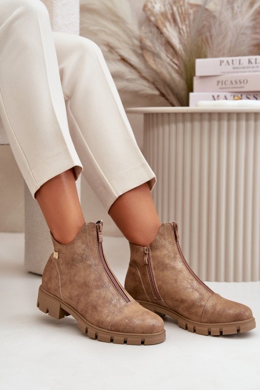 calentamiento Botas de mujer Z Przetarciami Eko Piel marrón-color dorado Verietta calentamiento Botas de mujer Z Przetarciami Eko Piel marrón-color dorado Verietta