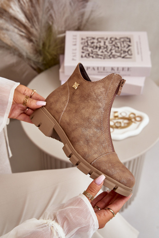 calentamiento Botas de mujer Z Przetarciami Eko Piel marrón-color dorado Verietta calentamiento Botas de mujer Z Przetarciami Eko Piel marrón-color dorado Verietta