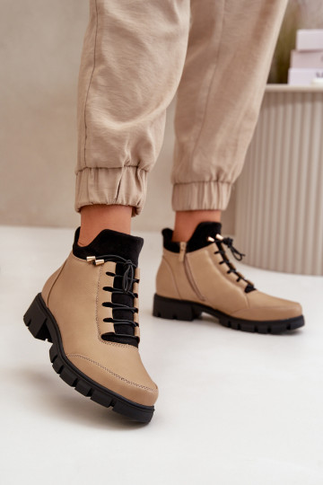 zapatos de tacón bajo para mujer calentamiento de cuero ecológico beige Erisabelle