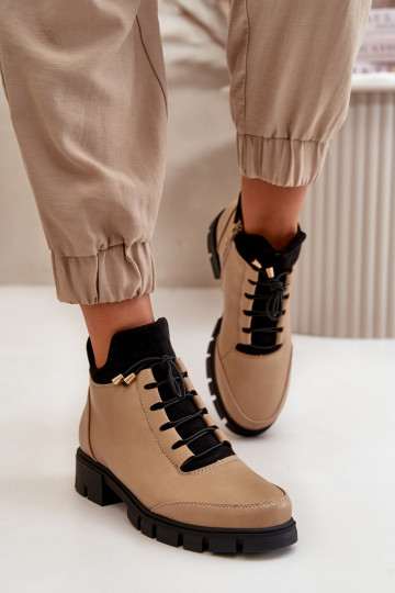 zapatos de tacón bajo para mujer calentamiento de cuero ecológico beige Erisabelle 2