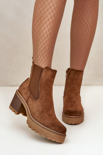 Botas de mujer calentamiento con tacones de gamuza ecológicaoAe color marrón Irissinae 2