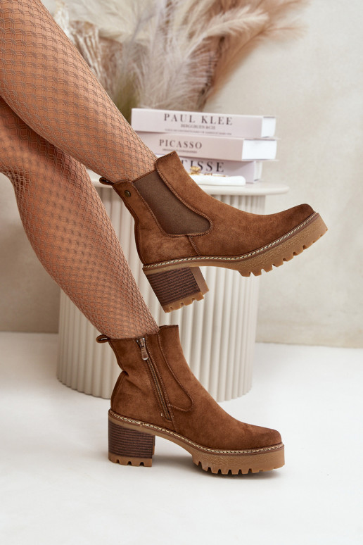 Botas de mujer calentamiento con tacones de gamuza ecológicaoAe color marrón Irissinae Botas de mujer calentamiento con tacones de gamuza ecológicaoAe color marrón Irissinae