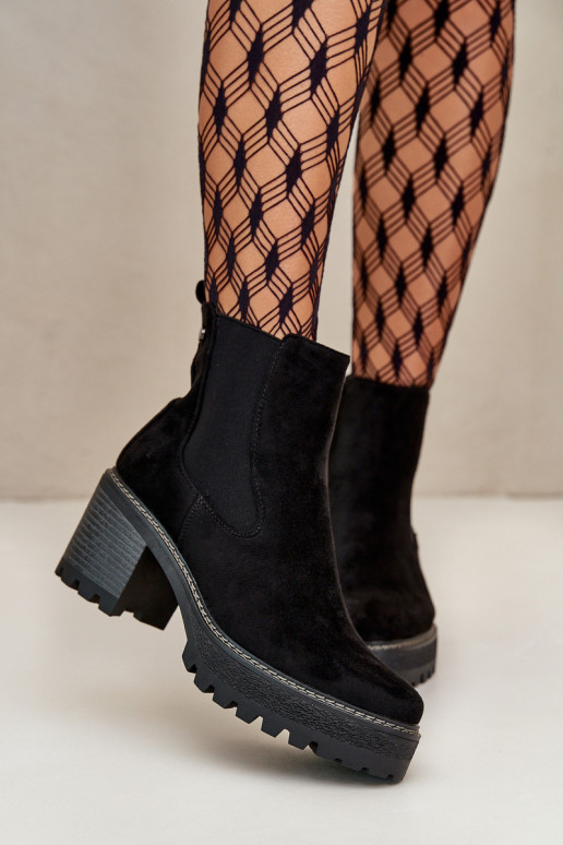 Botas de mujer calentamiento con tacones de gamuza ecológicaoAe de color negro Irissinae Botas de mujer calentamiento con tacones de gamuza ecológicaoAe de color negro Irissinae