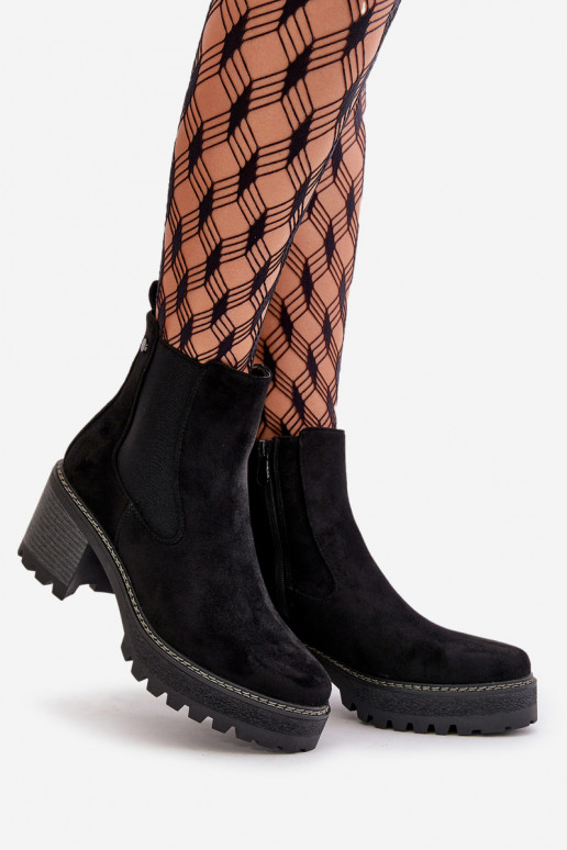 Botas de mujer calentamiento con tacones de gamuza ecológicaoAe de color negro Irissinae Botas de mujer calentamiento con tacones de gamuza ecológicaoAe de color negro Irissinae