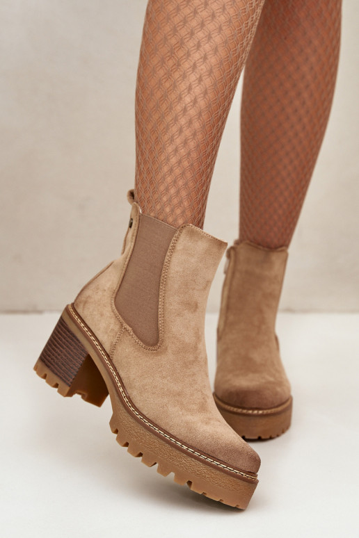 Botas de mujer calentamiento con tacones de gamuza ecológicaoAe beige Irissinae Botas de mujer calentamiento con tacones de gamuza ecológicaoAe beige Irissinae