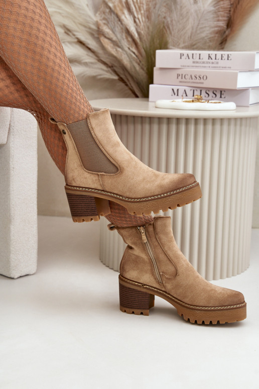 Botas de mujer calentamiento con tacones de gamuza ecológicaoAe beige Irissinae Botas de mujer calentamiento con tacones de gamuza ecológicaoAe beige Irissinae