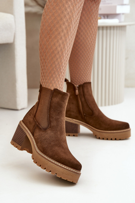 Botas de mujer calentamiento con tacones de gamuza ecológicaoAe color marrón Irissinae Botas de mujer calentamiento con tacones de gamuza ecológicaoAe color marrón Irissinae