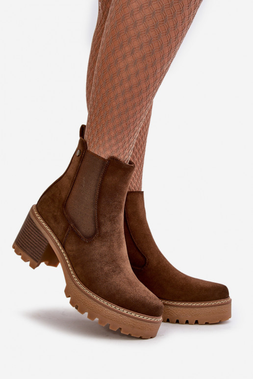 Botas de mujer calentamiento con tacones de gamuza ecológicaoAe color marrón Irissinae Botas de mujer calentamiento con tacones de gamuza ecológicaoAe color marrón Irissinae