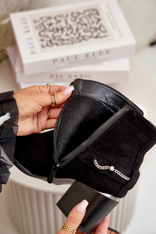 calentamiento Botas de mujer con cadenas de gamuza ecológicaoAe de color negro Hanalen calentamiento Botas de mujer con cadenas de gamuza ecológicaoAe de color negro Hanalen