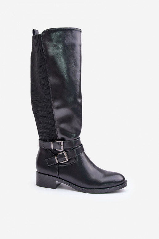 botas de mujer Contra el camino con tacones anchos con hebillas de color negro Lotina botas de mujer Contra el camino con tacones anchos con hebillas de color negro Lotina