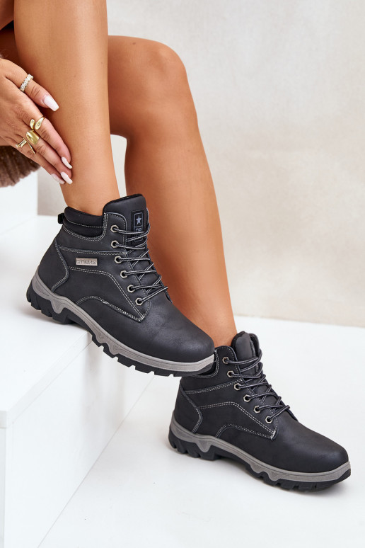 botas de montaña para los hombres calentamiento de cuero ecológico azul oscuro Neramia