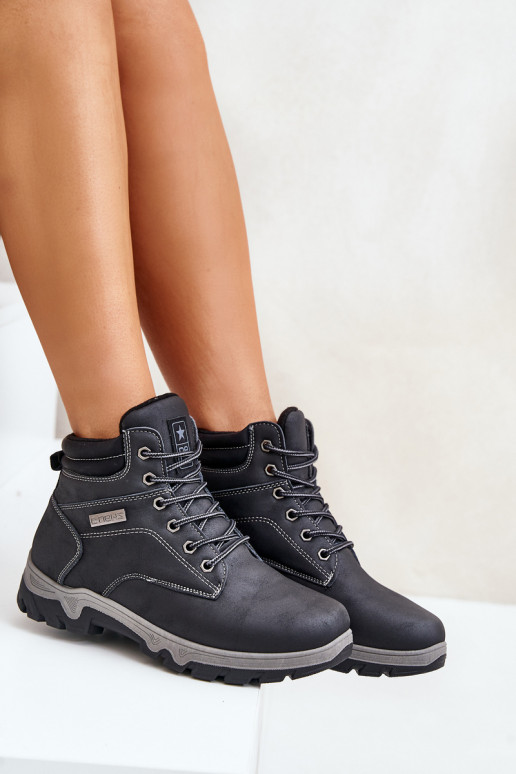 botas de montaña para los hombres calentamiento de cuero ecológico azul oscuro Neramia