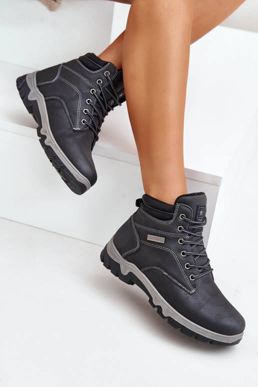 botas de montaña para los hombres calentamiento de cuero ecológico azul oscuro Neramia