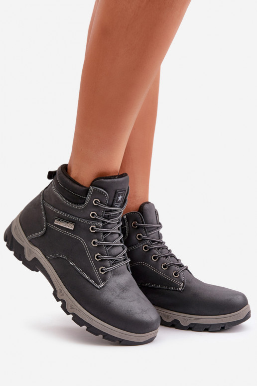 botas de montaña para los hombres calentamiento de cuero ecológico azul oscuro Neramia