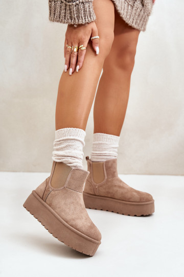 Botas de nieve Femenino con una plataforma Z Elastycznymi ENstaAkami beige Rialine