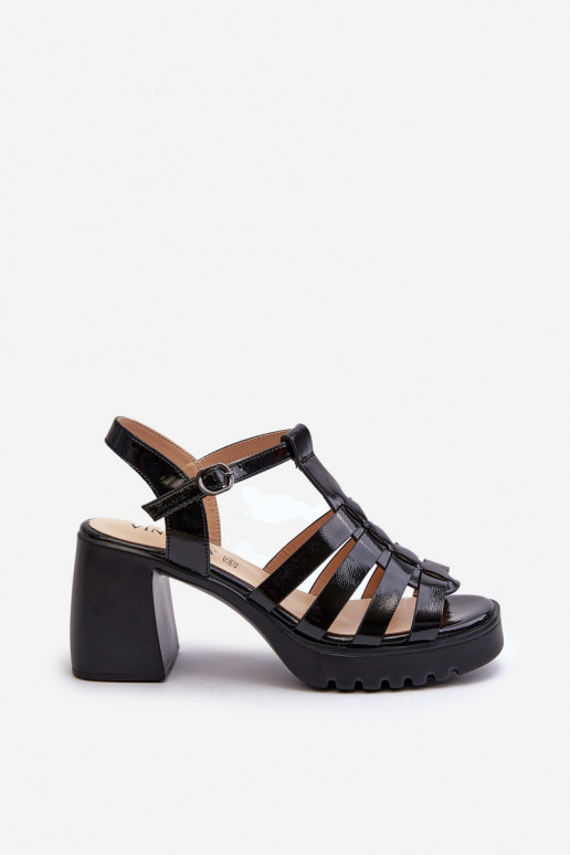 Sandalias de mujer con tacón efecto lacado en color negro Aninifer