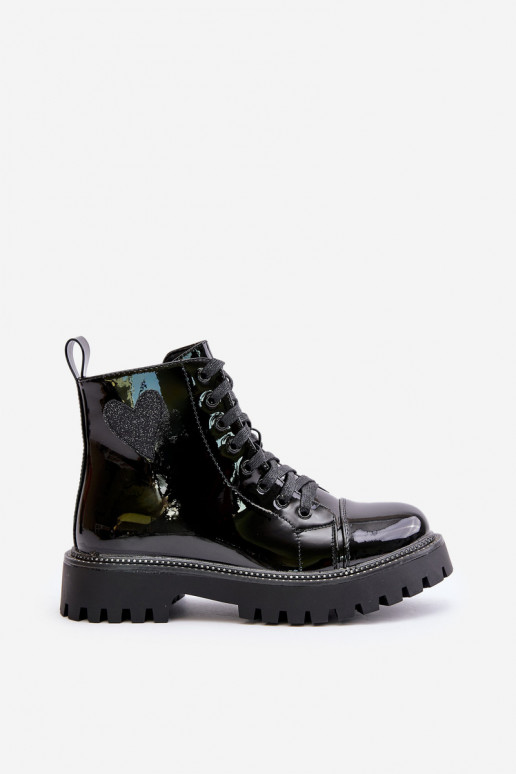 con efecto barniz Botas de mujer Al castillo Con decoraciones con corazonesm de color negro Obeena con efecto barniz Botas de mujer Al castillo Con decoraciones con corazonesm de color negro Obeena