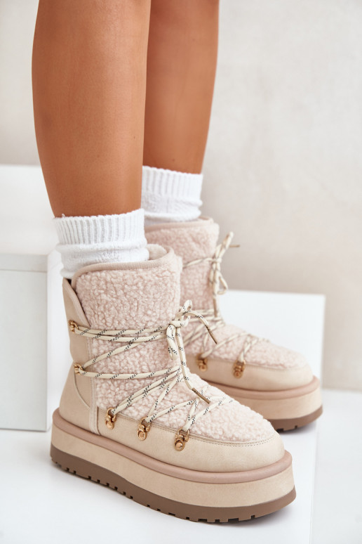 Botas de nieve Femenino con plataforma y detalles elegantes color marfil Riaviana