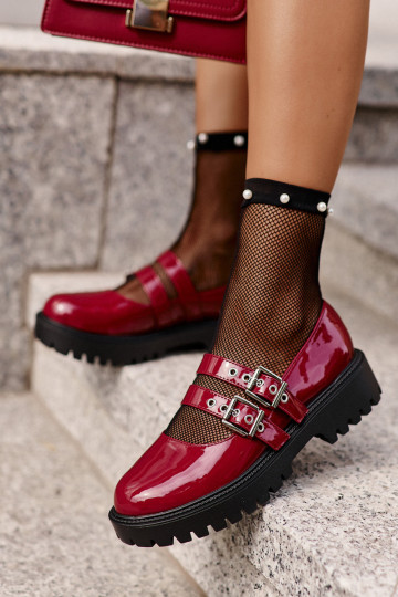 zapatos Femenino con rayas con efecto barniz borgoña Terione