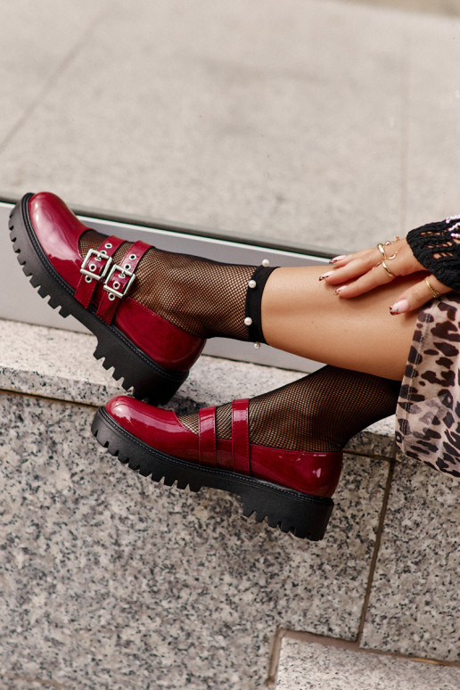 zapatos Femenino con rayas con efecto barniz borgoña Terione zapatos Femenino con rayas con efecto barniz borgoña Terione