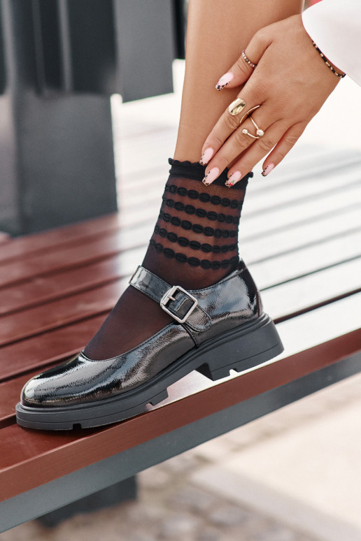 con efecto barniz zapatos Femenino con correas de color negro Vinceza 62179 con efecto barniz zapatos Femenino con correas de color negro Vinceza 62179