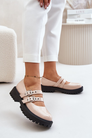 Zapatos de mujer con rayas efecto barniz beige Terione 2