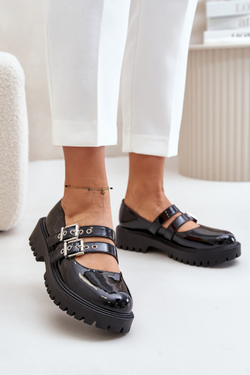 zapatos Femenino con rayas con efecto barniz de color negro Terione 2