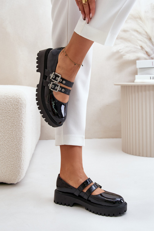 zapatos Femenino con rayas con efecto barniz de color negro Terione zapatos Femenino con rayas con efecto barniz de color negro Terione