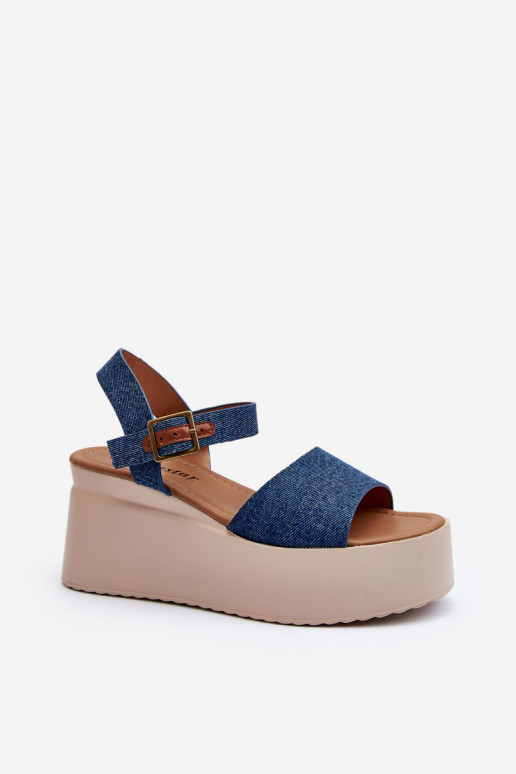 Sandalias plataforma denim color azul... Sandalias plataforma denim color azul...