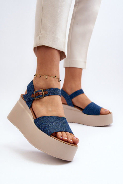 Sandalias plataforma denim color azul... Sandalias plataforma denim color azul...