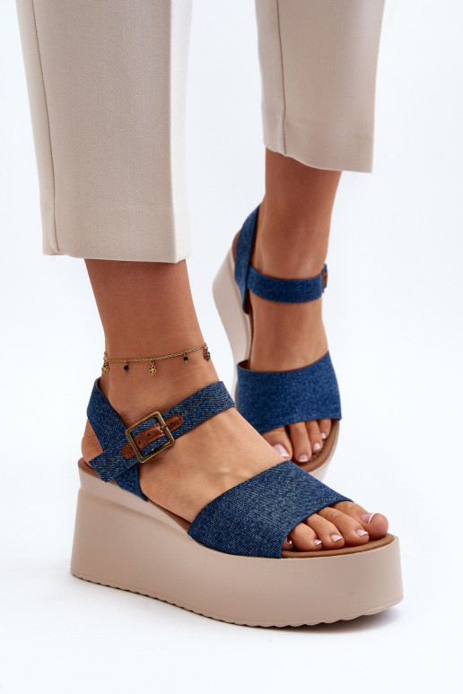 Sandalias plataforma denim color azul... Sandalias plataforma denim color azul...